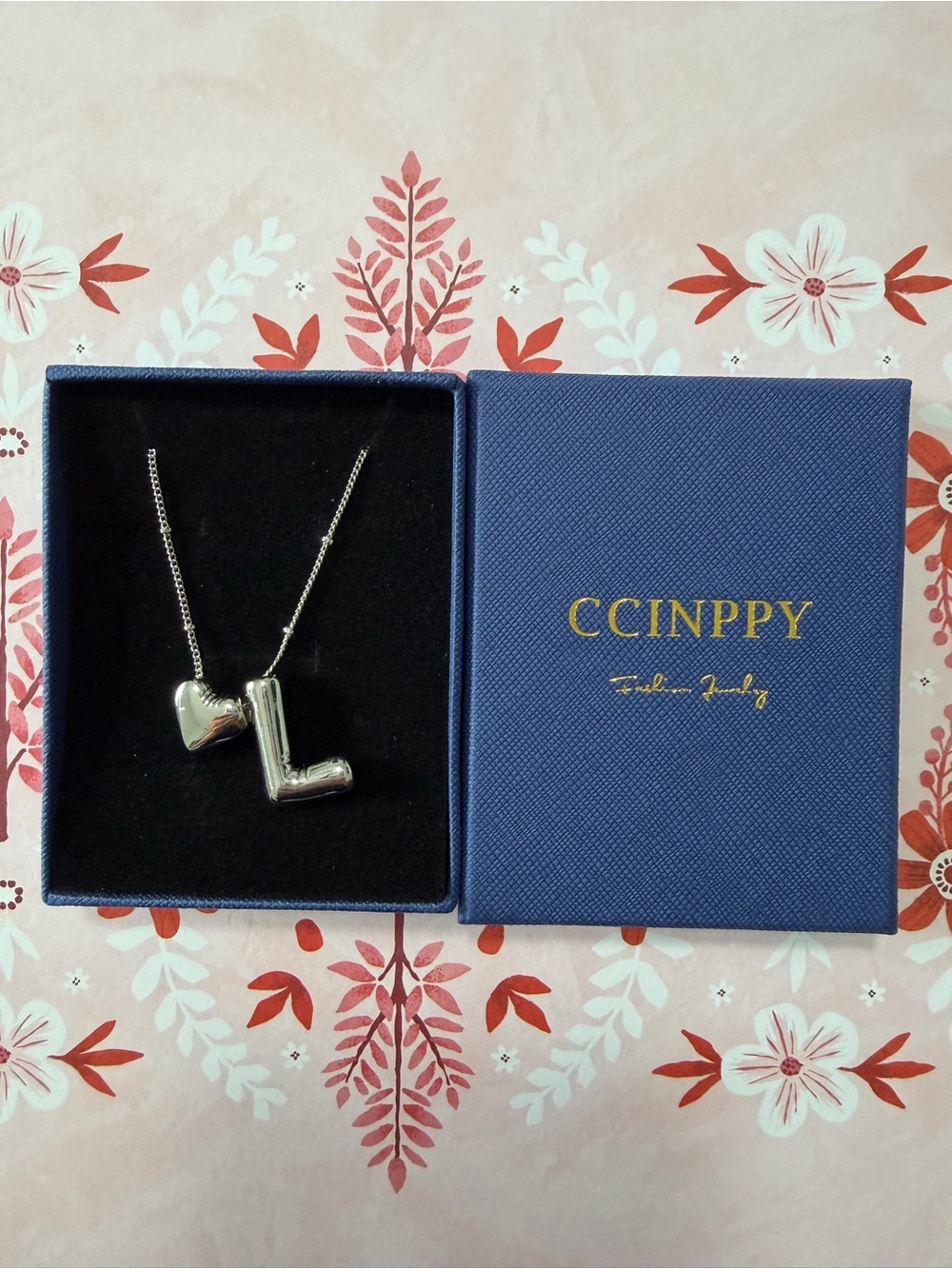 Silver Initial L Pendant Necklace - L & Heart
